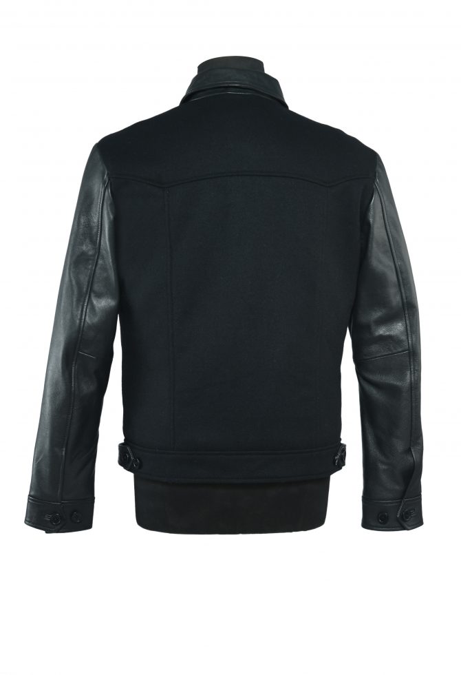 Wool and Leather Blend Short Zipper Jacket
