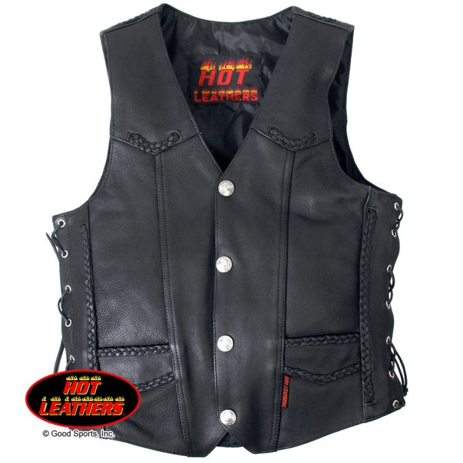 Buffalo Nickel Leather Vest W/Braided Detail