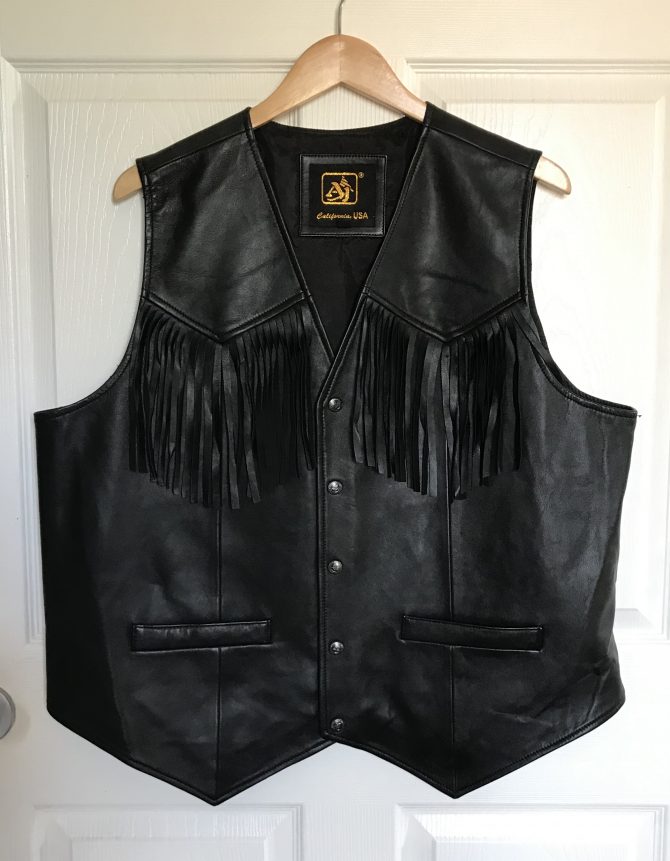 Snap Button Lamb Leather Fringe Vests Black Color