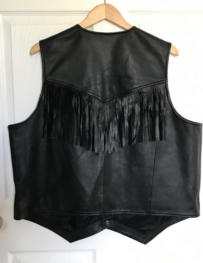 Snap Button Lamb Leather Fringe Vests Black Color