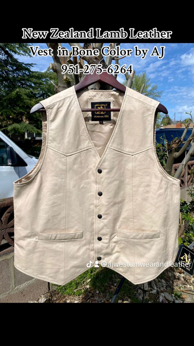 Snap Button Lamb Leather Bone Vests