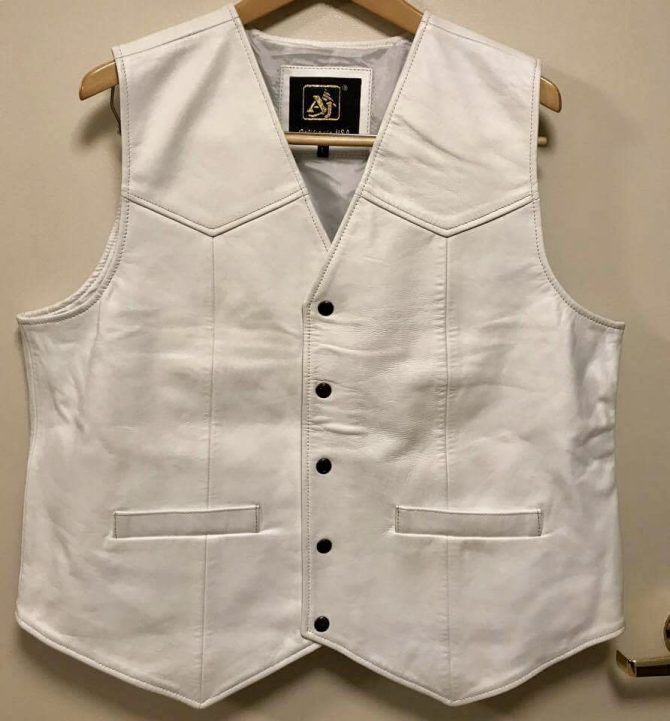 Snap Button Lamb Leather White Vests