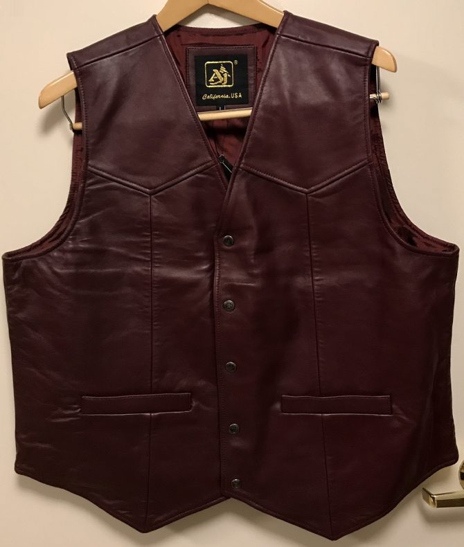 Snap Button Lamb Leather Burgundy Vests