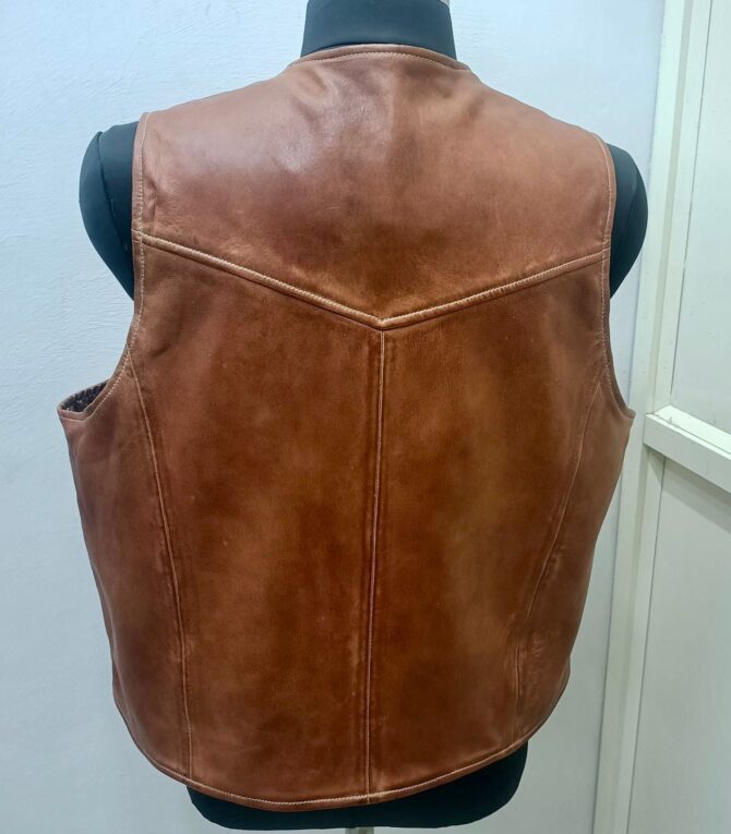 Snap Button Lamb Leather Cognac Vests